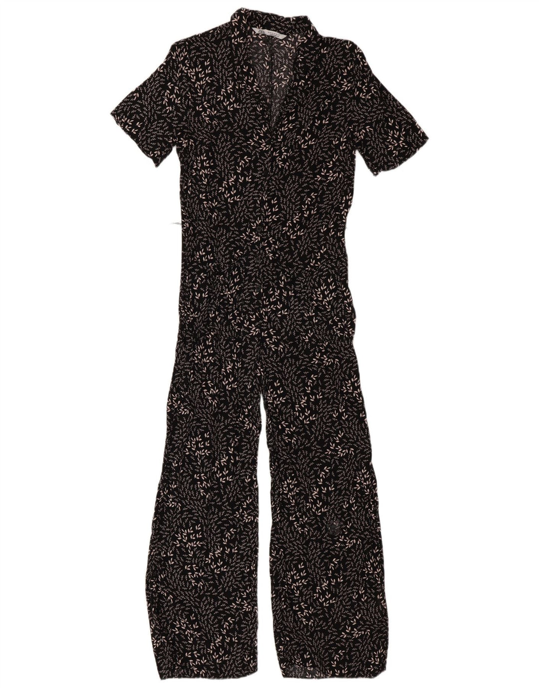 Zara Macacão feminino manga curta médio preto floral