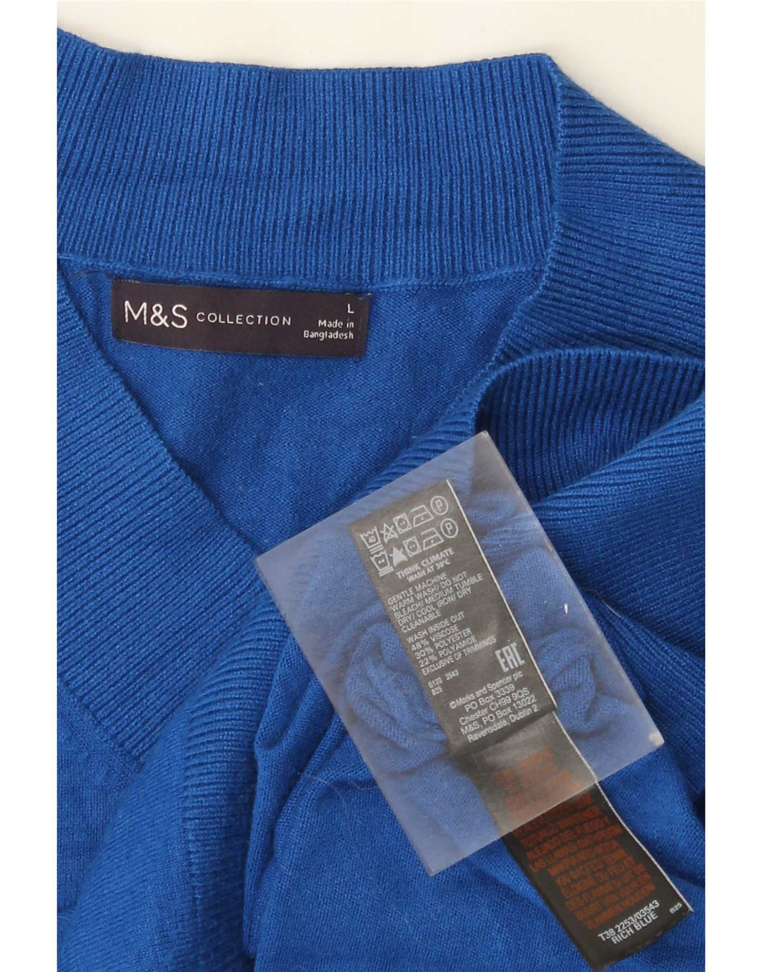 Suéter feminino Marks & Spencer grande com decote em V Reino Unido 16 grande azul
