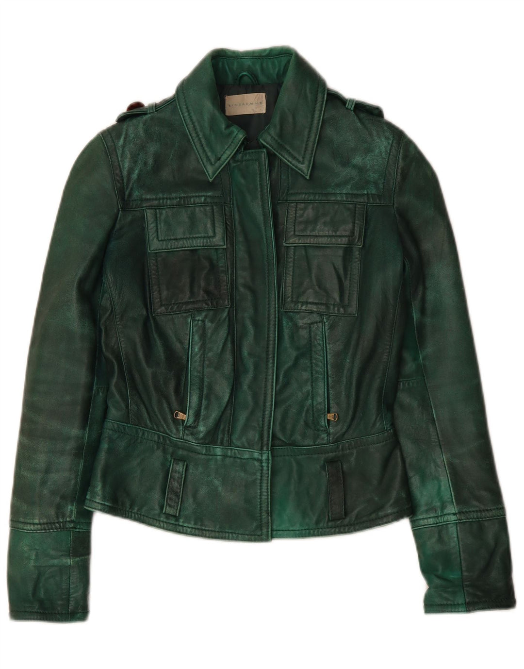 Jaqueta de couro militar feminina Linea Emme UK 8 pequena verde