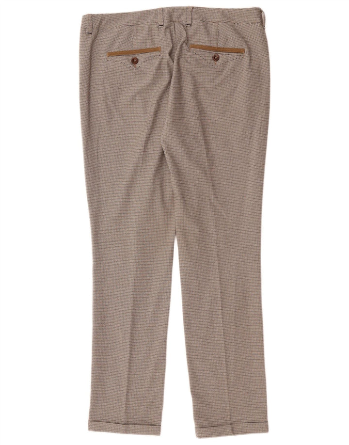 Calça feminina Trussardi de terno reto IT 44 médio W34 L30 marrom xadrez