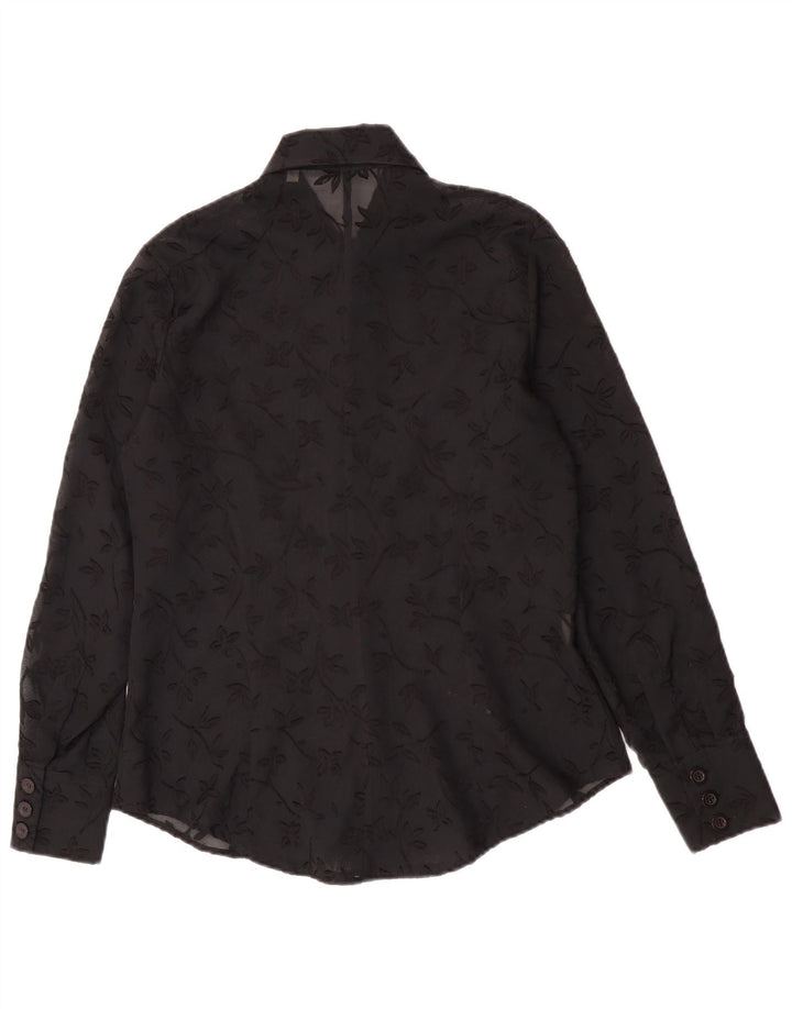 Blusa feminina vintage transparente IT 44 poliéster floral preto médio