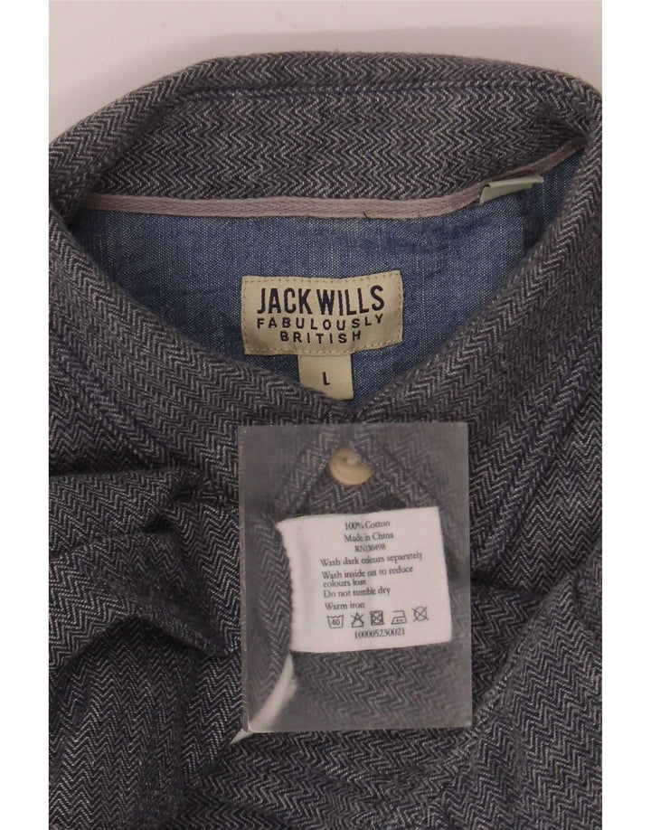 Camisa masculina Jack Wills grande algodão espinha de peixe azul