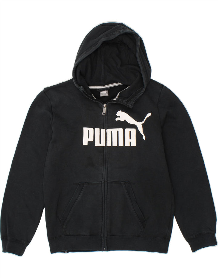PUMA Boys Graphic Zip Hoodie Sweater 13-14 Years XL Black Cotton Vintage Puma and Second-Hand Puma from Messina Hembry 
