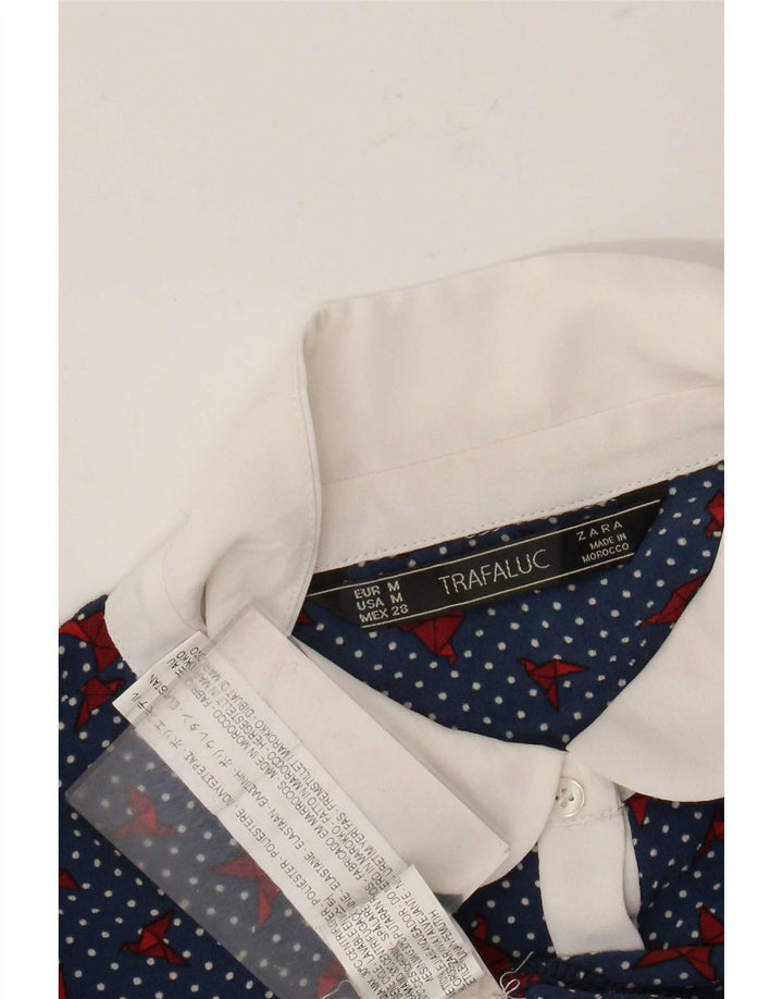 Blusa Trafaluc Feminina Zara Top UK 14 Poliéster Manchado Azul Médio