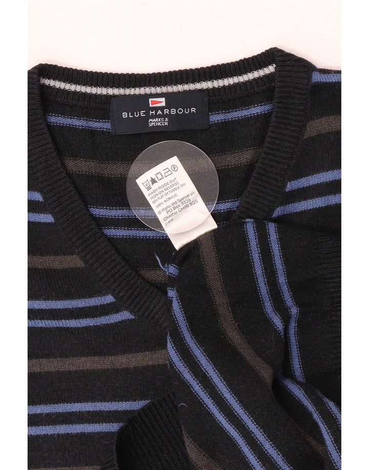 Suéter masculino Marks & Spencer com decote em V médio listrado azul marinho acrílico