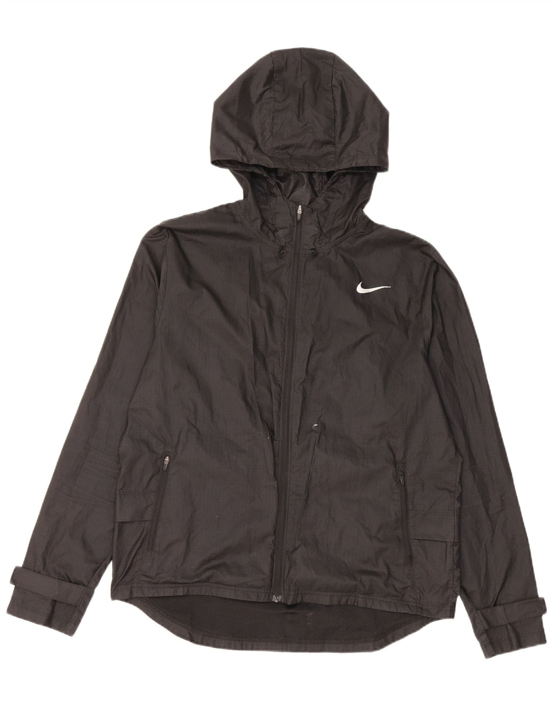 Jaqueta de chuva feminina Nike com capuz UK 14 poliéster preto médio