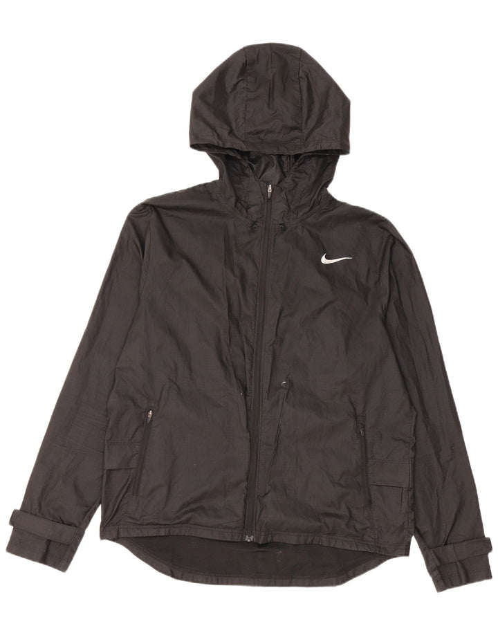 Jaqueta de chuva feminina Nike com capuz UK 14 poliéster preto médio