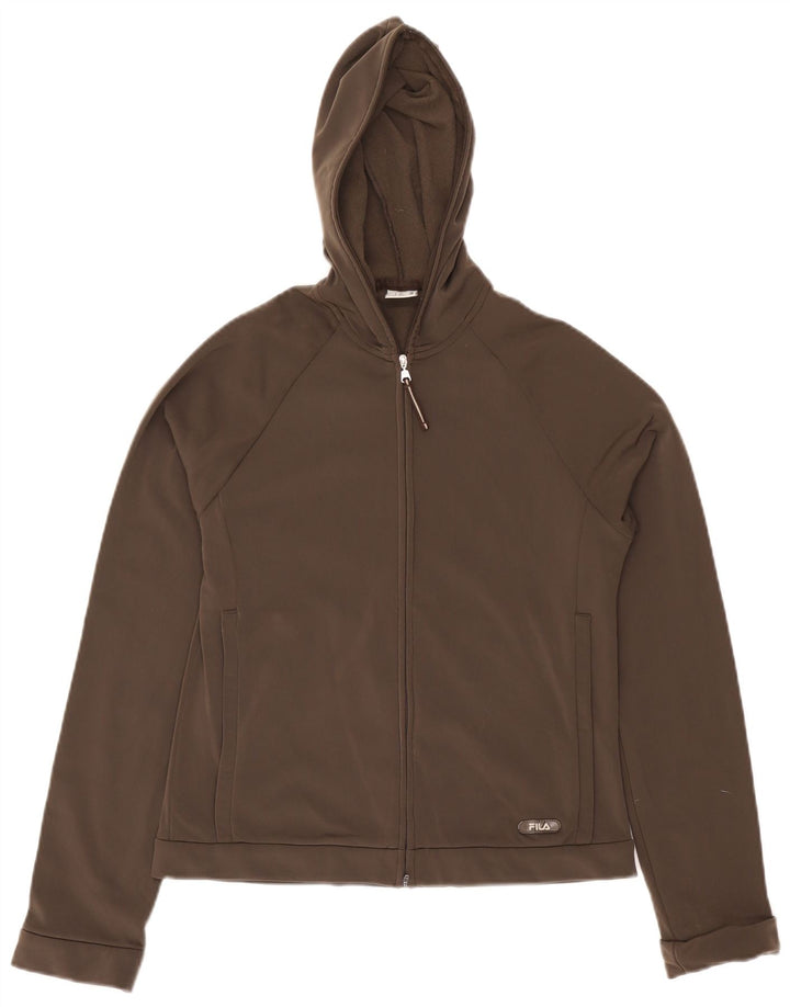 Suéter feminino Fila com capuz e zíper UK 12 marrom médio