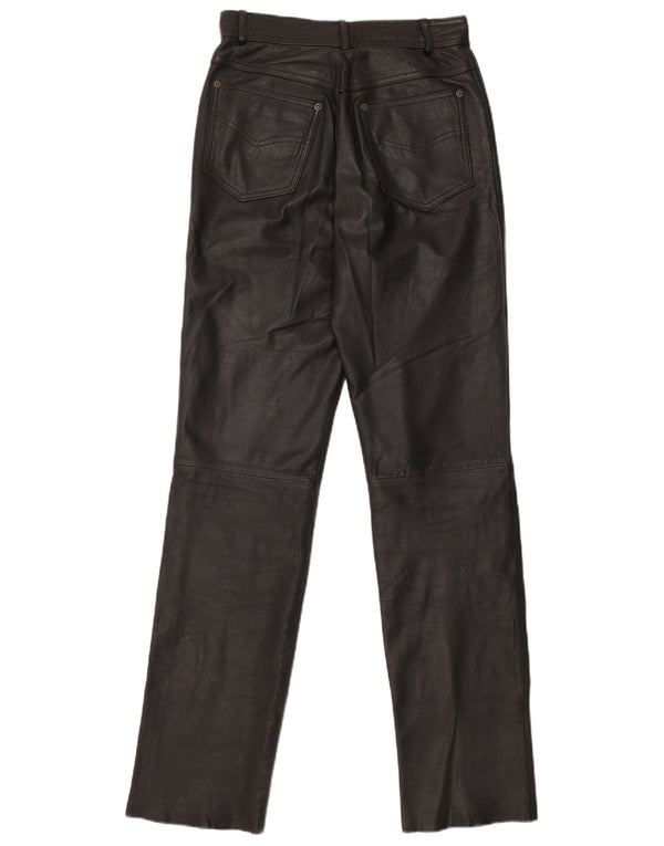 Calças de couro retas femininas vintage W27 L32 couro preto