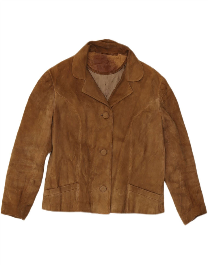 Jaqueta blazer feminina vintage de camurça com 3 botões Reino Unido 14 marrom médio