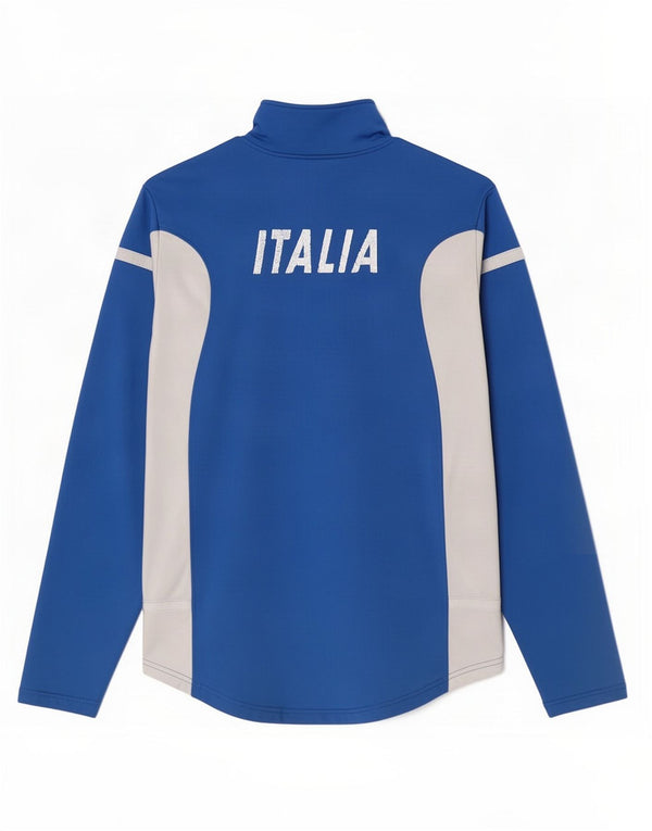 Asics Mens Zip Neck Graphic Pullover Treino Top Grande Bloco Colorido Azul