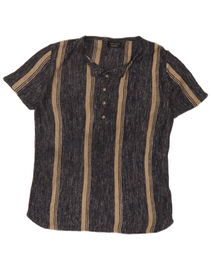Camiseta masculina Zara Top pequeno acrílico listrado cinza