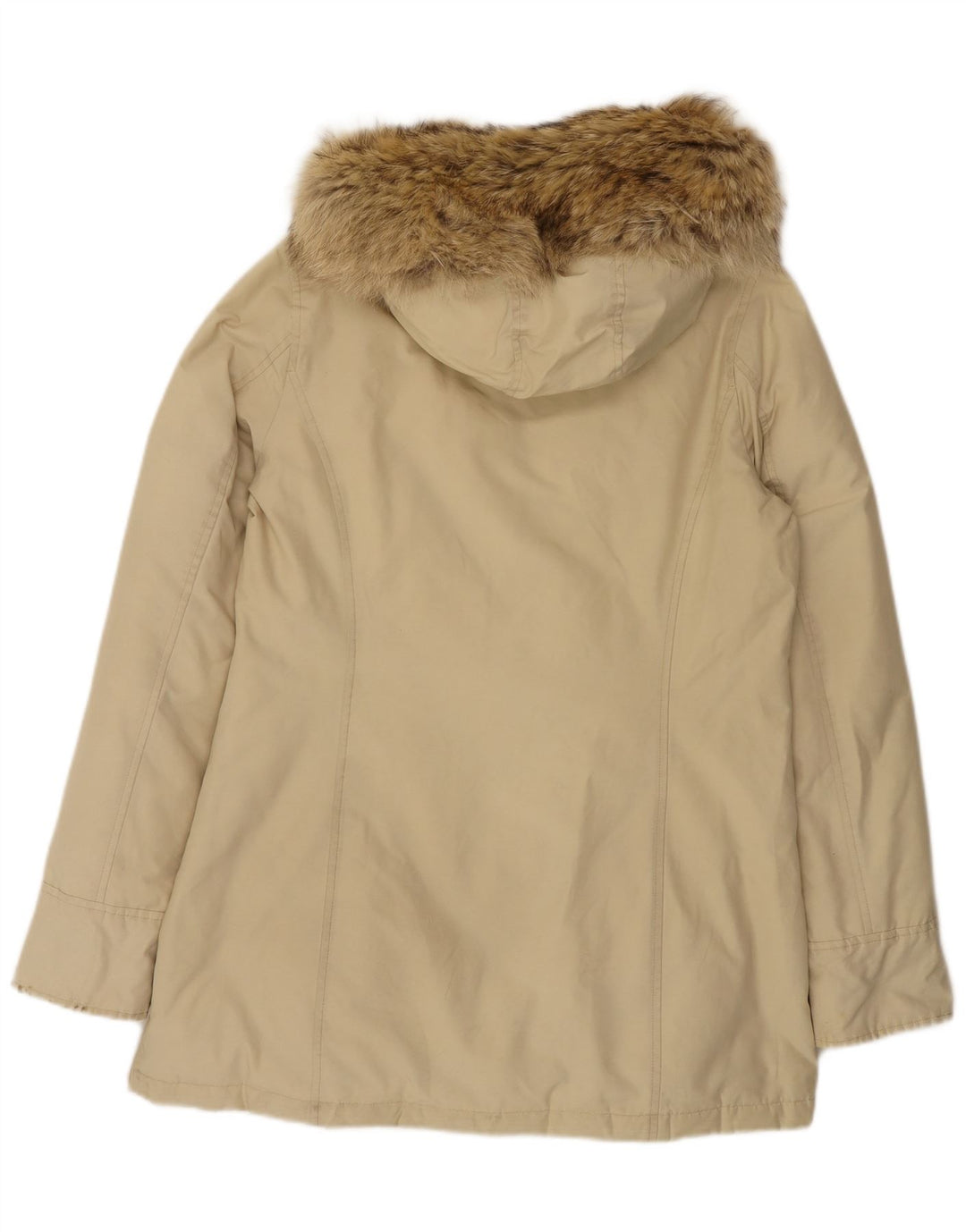 Casaco acolchoado com capuz feminino Woolrich Reino Unido 14 algodão bege médio