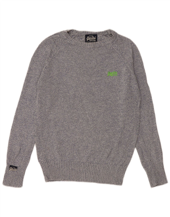 Suéter masculino Superdry com gola redonda e algodão manchado azul pequeno