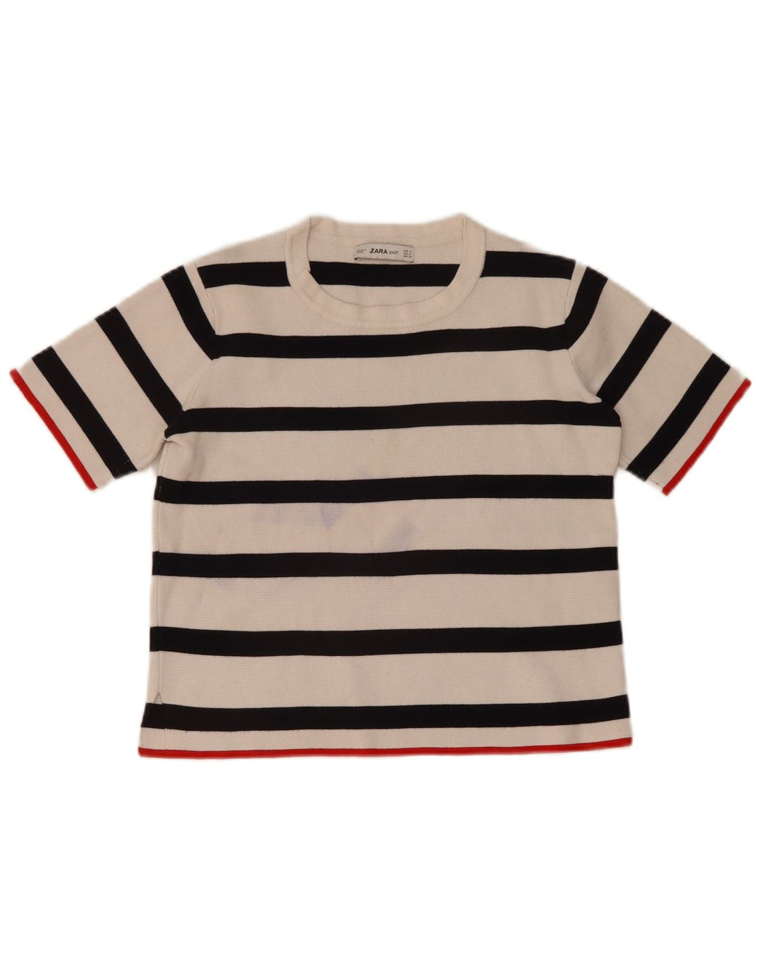 Suéter feminino Zara com gola redonda e gola redonda, listrado branco médio, Reino Unido 12