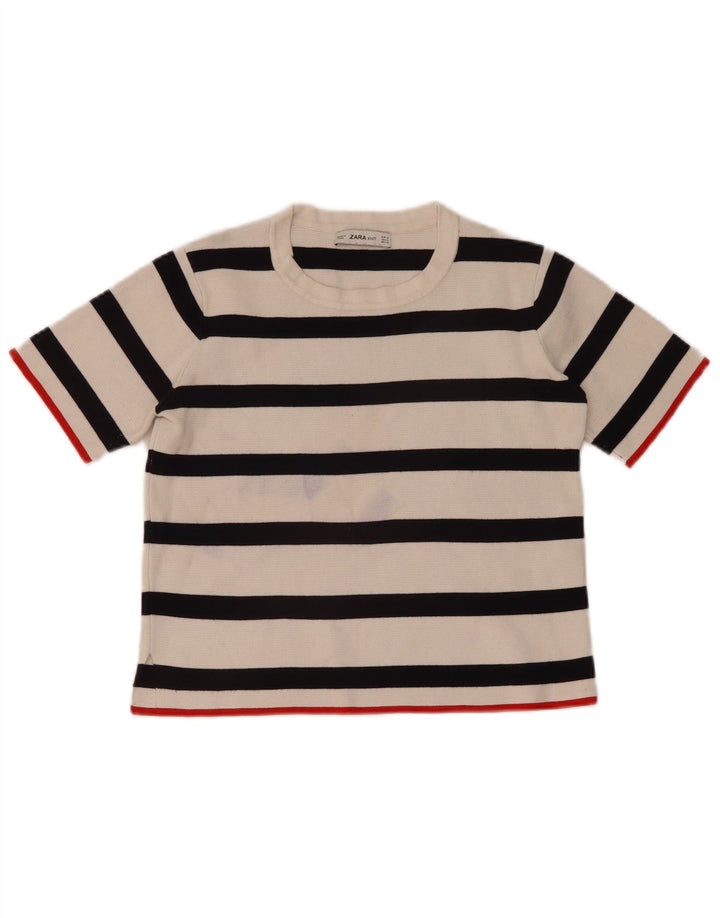 Suéter feminino Zara com gola redonda e gola redonda, listrado branco médio, Reino Unido 12