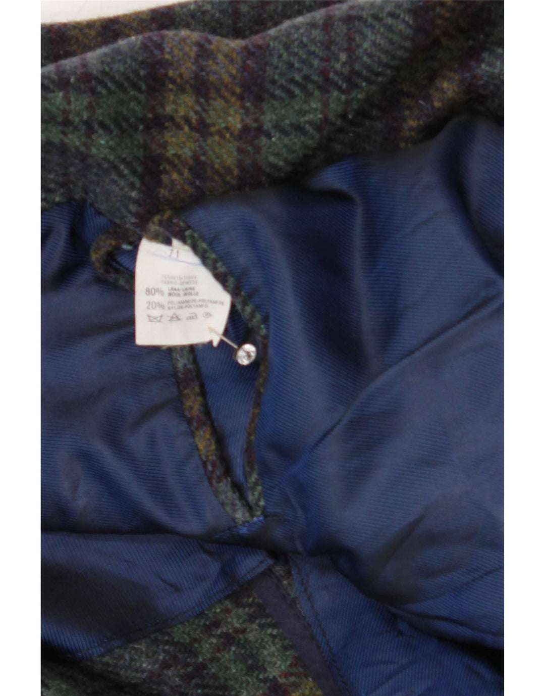 Jaqueta blazer masculina vintage com 2 botões IT 50 grande lã xadrez azul marinho