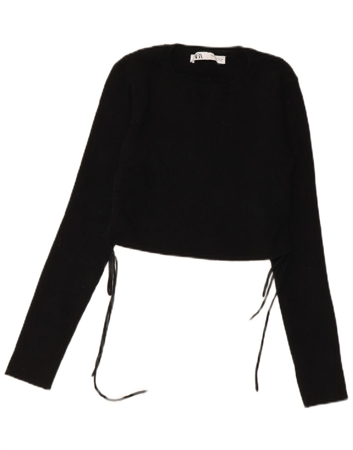 Zara Womens Crop Top Manga Longa Reino Unido 14 Grande Preto