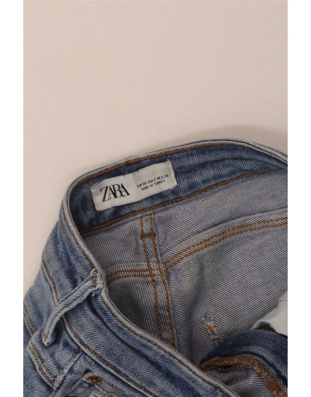 Zara Jeans femininos desgastados slim EU 38 pequeno W28 L26 azul