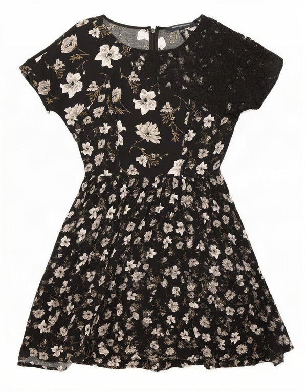Vestido feminino linha A French Connection Reino Unido 10 pequeno preto floral viscose