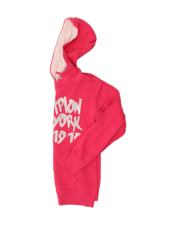 CHAMPION Womens Graphic Hoodie Jumper UK 12 Medium Pink Cotton Vintage Champion and Second-Hand Champion from Messina Hembry 