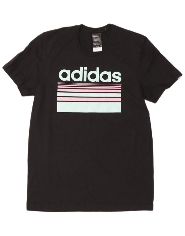 Adidas Mens Graphic T-Shirt Top Pequeno Algodão Preto