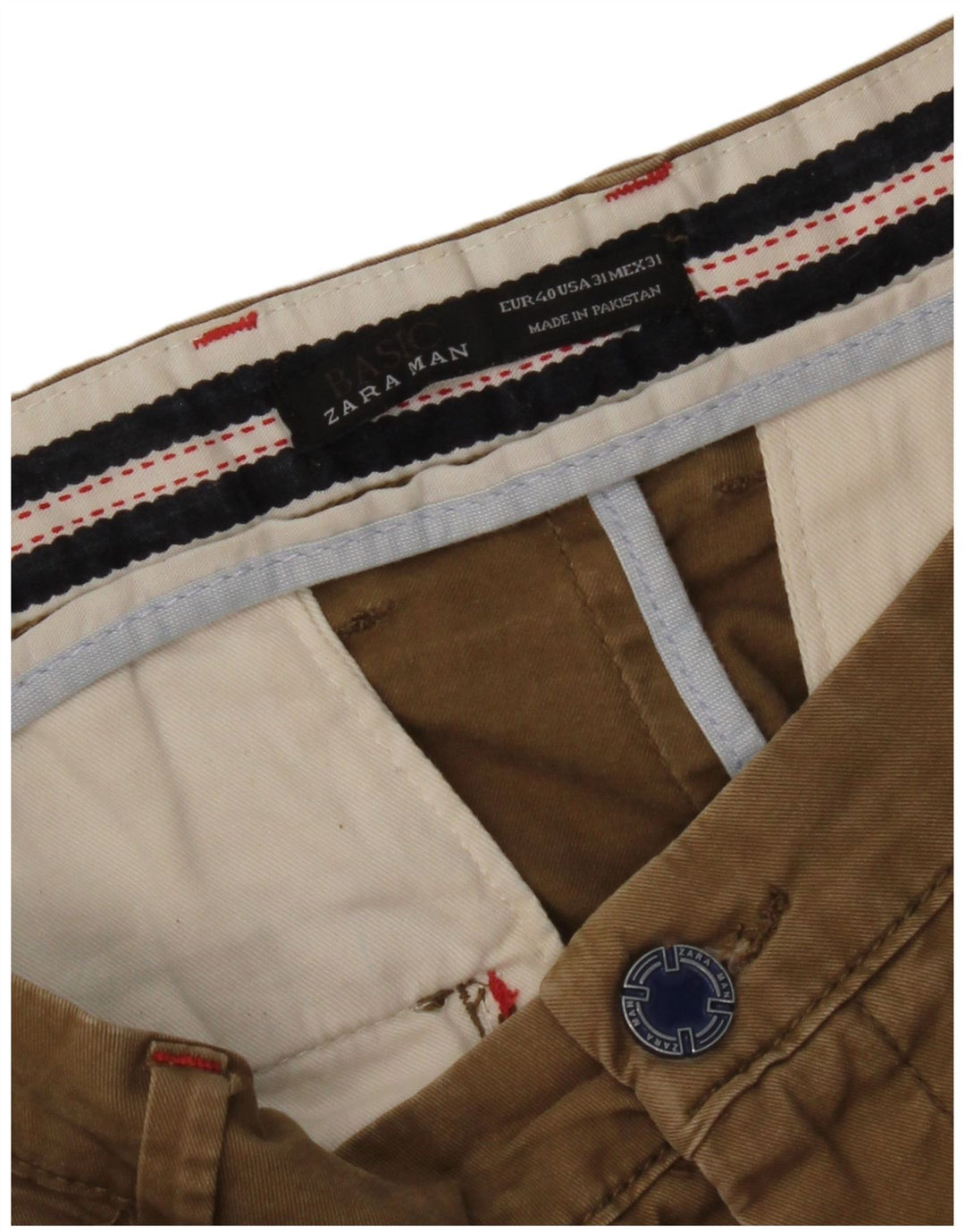 Zara Mens Slim Chino Calças EU 40 Médio W31 L33 Marrom