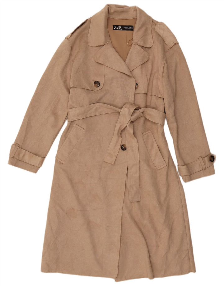 Zara Womens Trench Coat UK 14 Médio Bege Poliéster