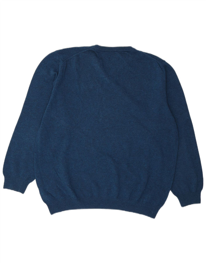 Suéter masculino VINTAGE com decote em V IT 54/56 XL azul lã nova