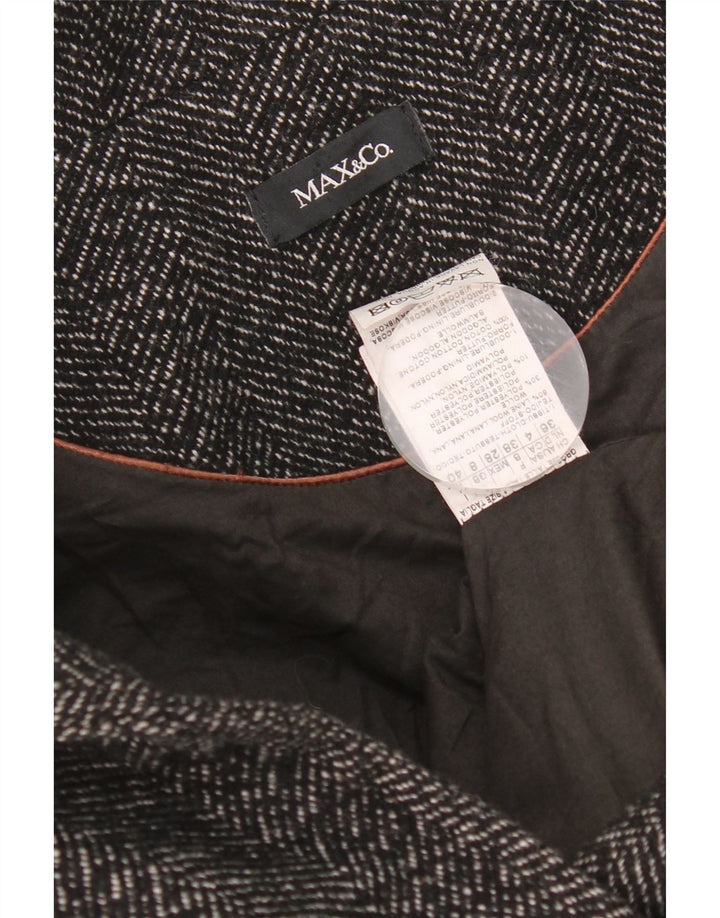 Casaco feminino Pea Coat UK 8 pequeno lã espinha de peixe preta