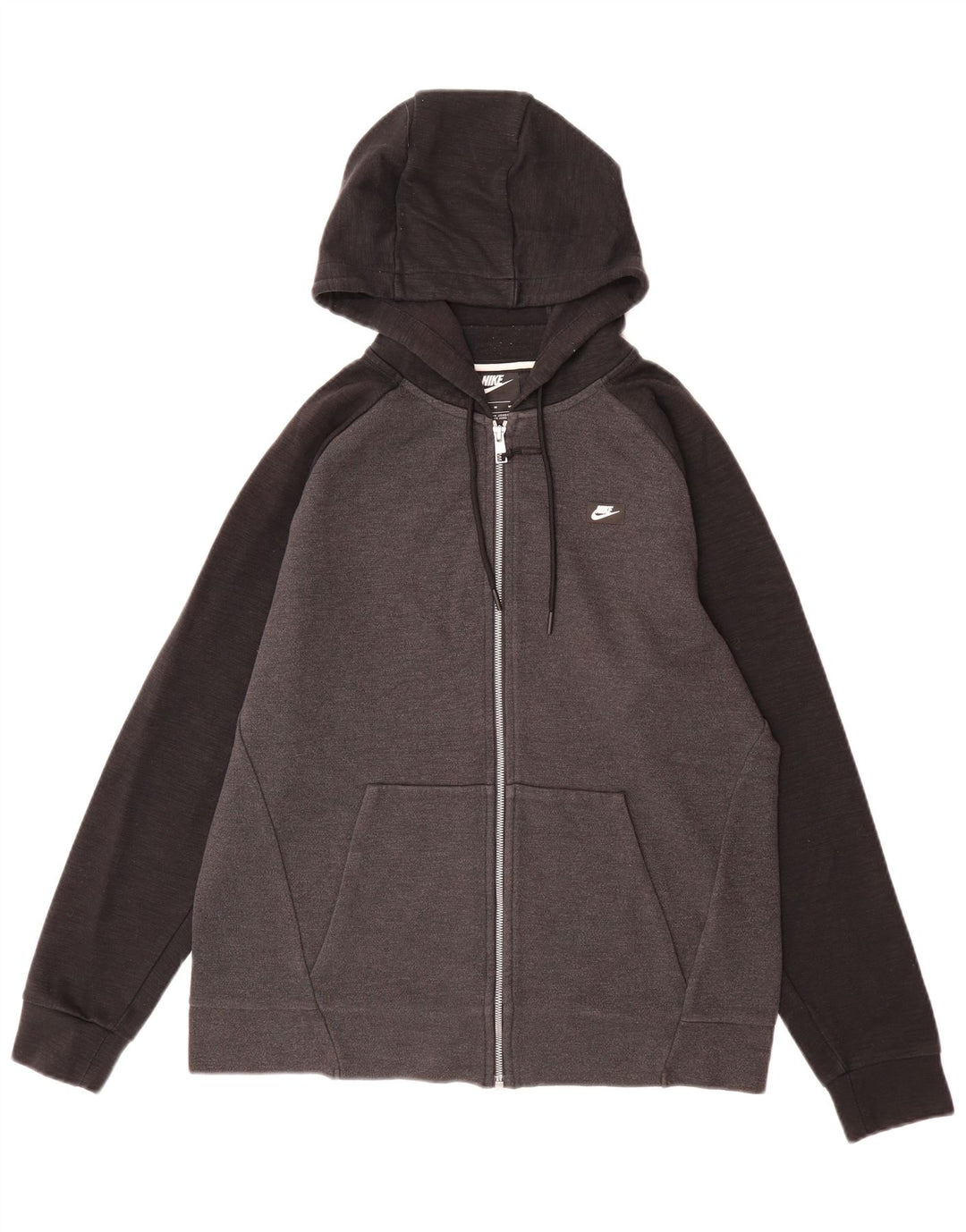 Suéter masculino NIKE com capuz e zíper cinza médio algodão colorblock