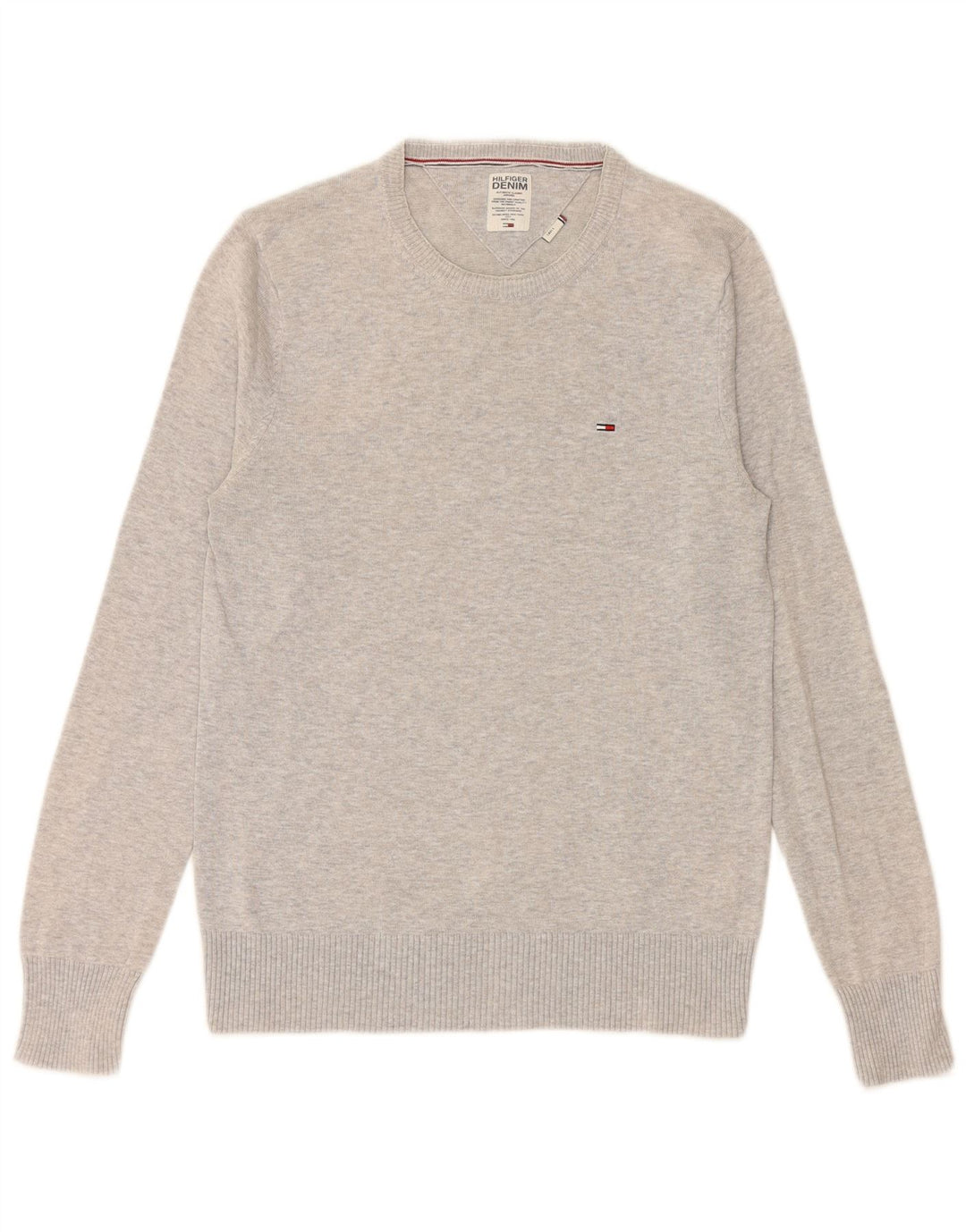 TOMMY HILFIGER Mens Crew Neck Jumper Sweater Small Grey Cotton