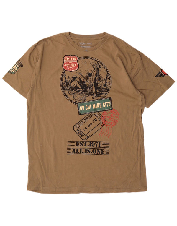Camiseta masculina com estampa Hard Rock Cafe HO Chi Minh City Top XL de algodão cáqui