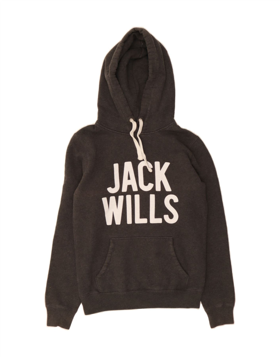 JACK WILLS Womens Graphic Hoodie Jumper UK 14 Medium Grey Cotton Vintage Jack Wills and Second-Hand Jack Wills from Messina Hembry 