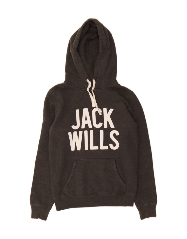 JACK WILLS Womens Graphic Hoodie Jumper UK 14 Medium Grey Cotton Vintage Jack Wills and Second-Hand Jack Wills from Messina Hembry 