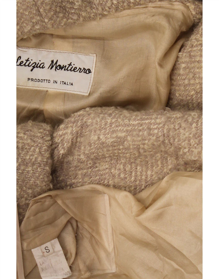 Sobretudo feminino grande com capuz VINTAGE Reino Unido 10 espinha de peixe pequena bege