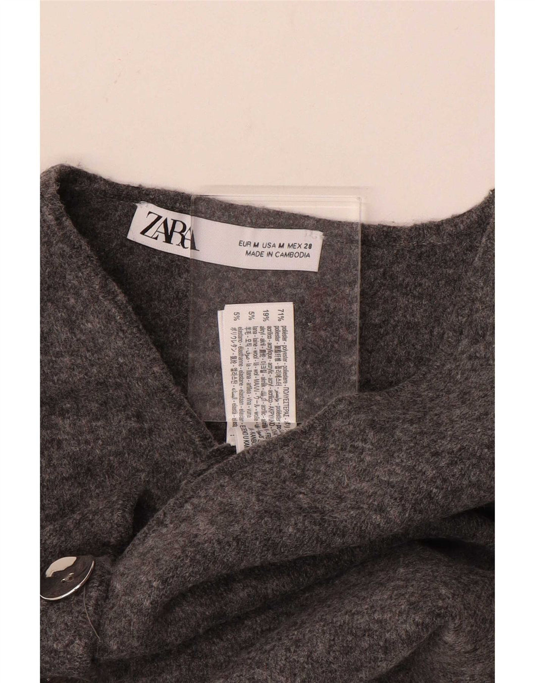 Zara Colete feminino de malha UK 12 poliéster cinza médio