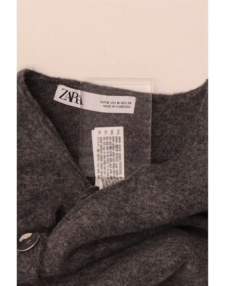Zara Colete feminino de malha UK 12 poliéster cinza médio
