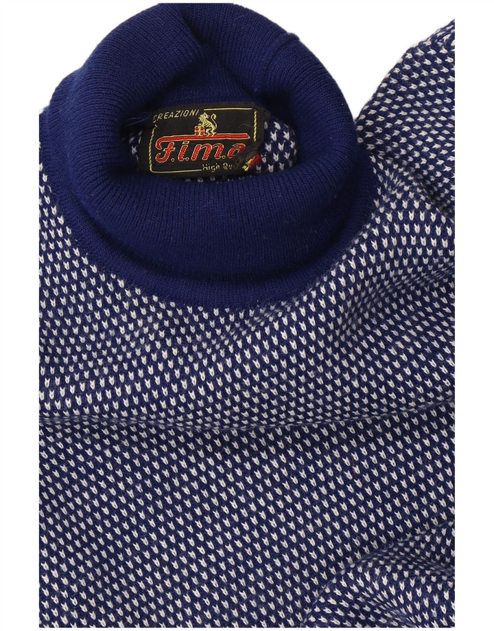 Suéter feminino vintage com gola redonda Reino Unido 14 azul marinho médio