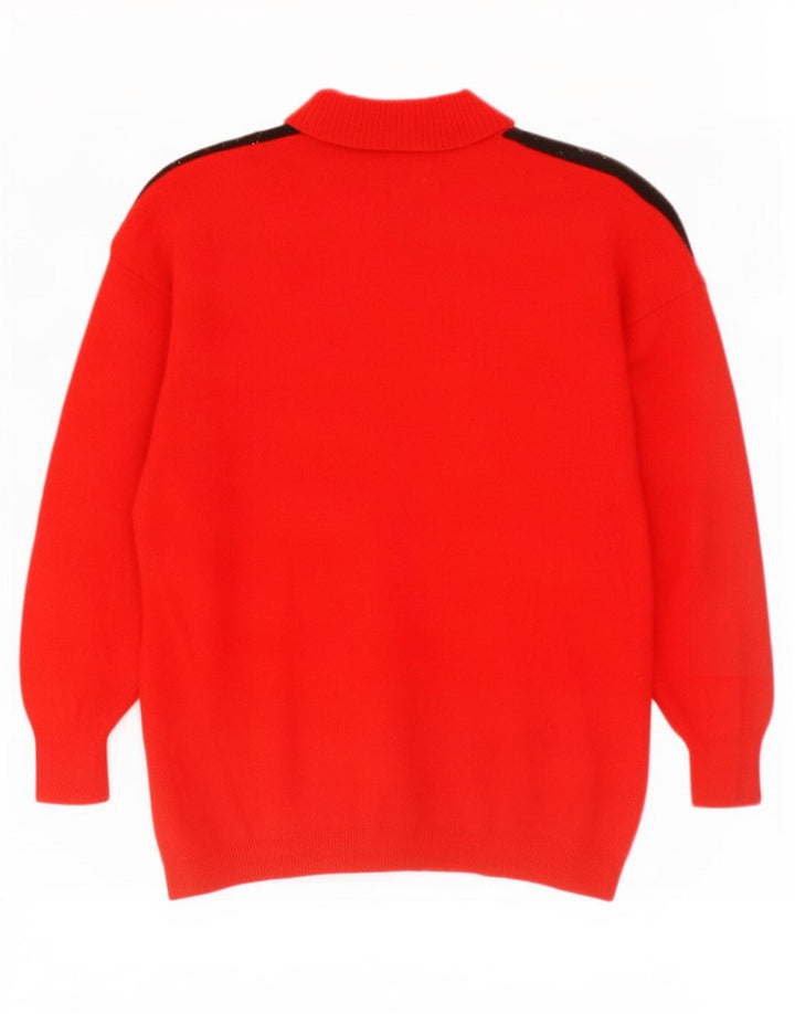 Suéter feminino vintage com gola polo UK 14 Médio Vermelho Argyle/Diamante