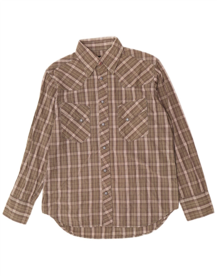 Camisa masculina G-Star grande algodão xadrez cáqui
