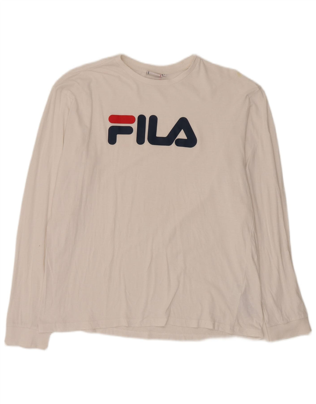 Fila Mens Graphic Top Manga Longa Grande Algodão Branco
