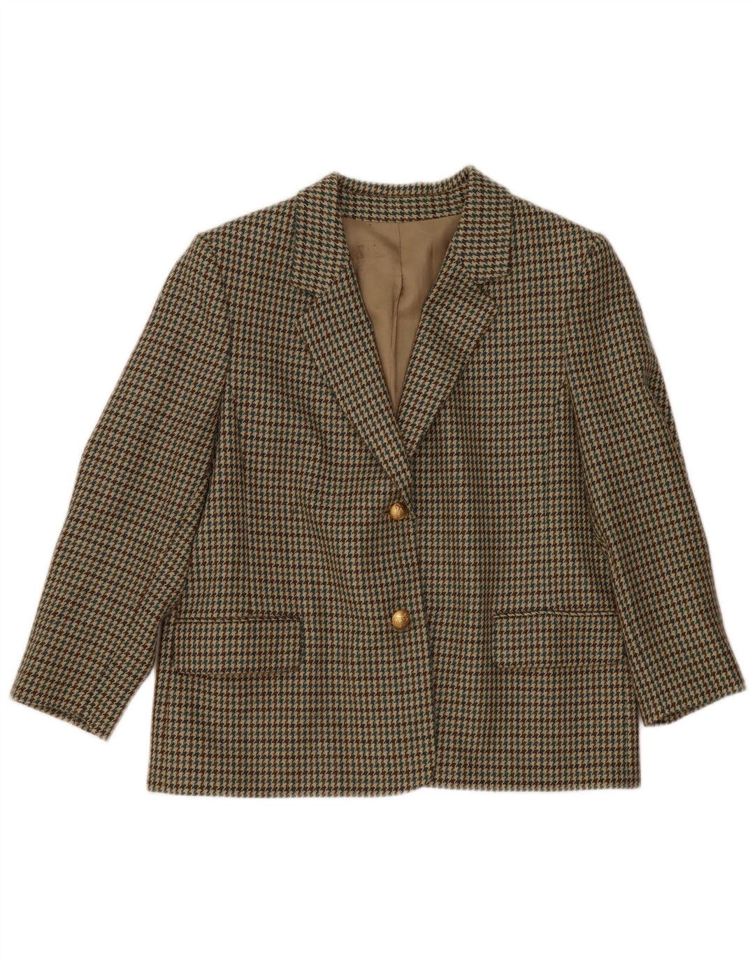 Jaqueta blazer feminina vintage com 2 botões IT 47 grande lã houndstooth verde
