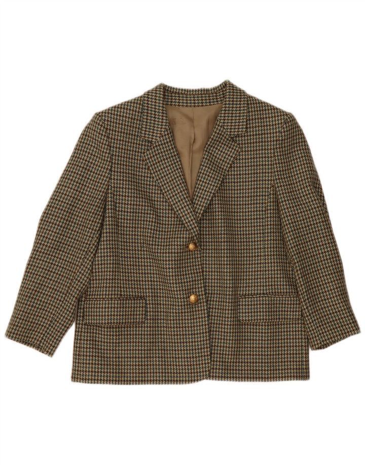Jaqueta blazer feminina vintage com 2 botões IT 47 grande lã houndstooth verde