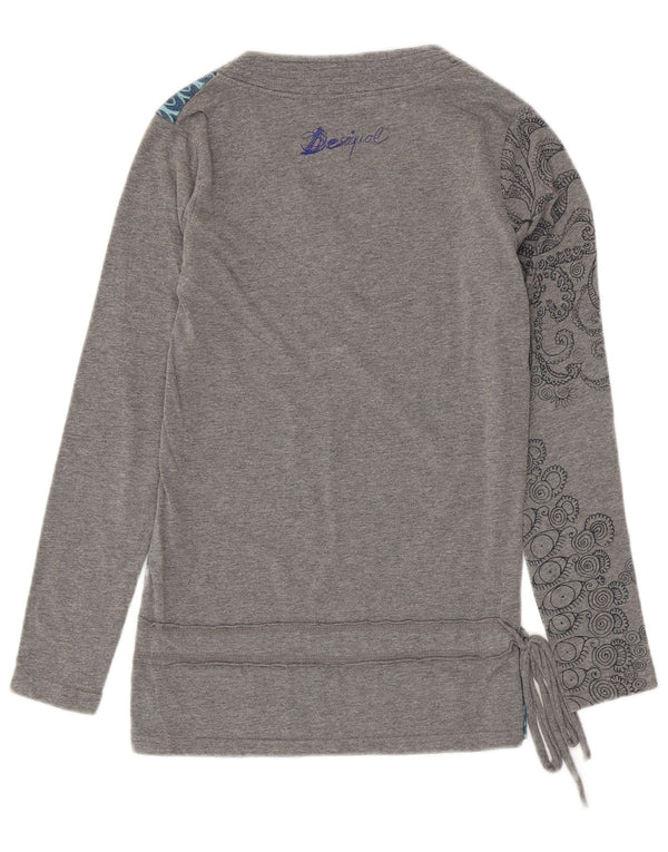 DESIGUAL Top feminino manga comprida UK 10 pequeno cinza floral