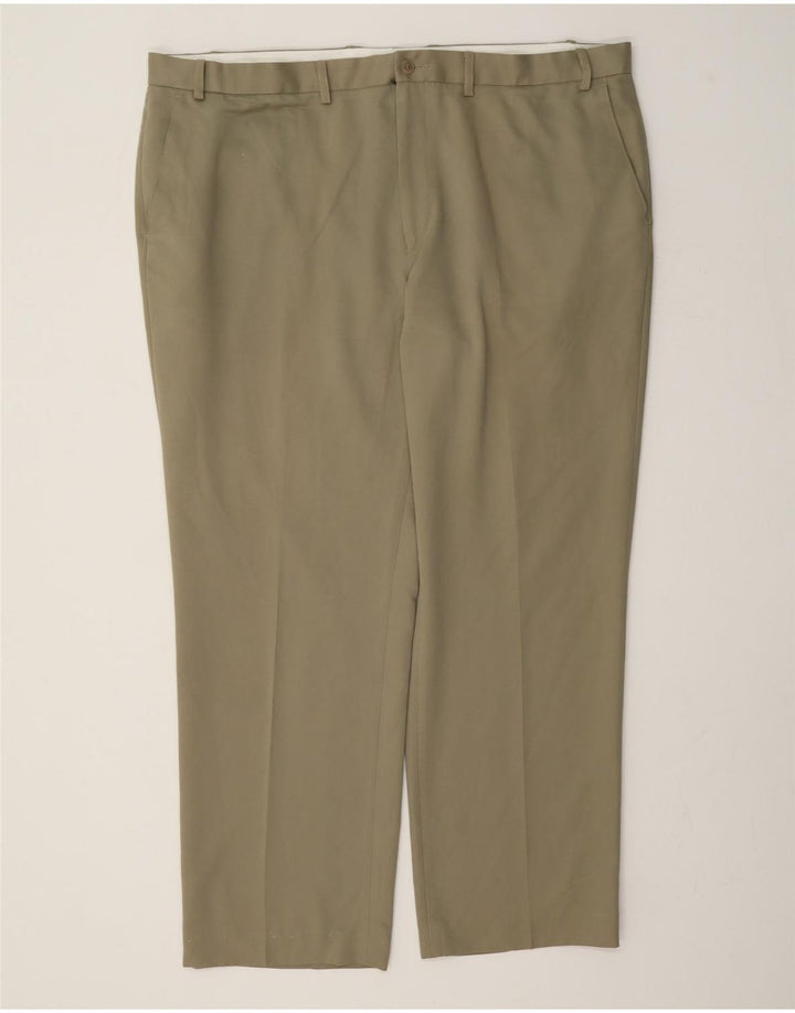 Calça chino reta masculina Marks & Spencer W44 L31 poliéster bege