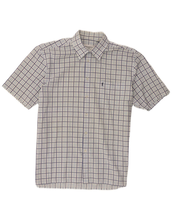 Camisa masculina de manga curta Yves Saint Laurent grande algodão xadrez azul