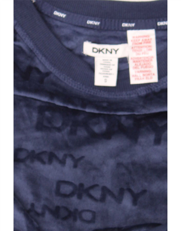 Suéter feminino Dkny com estampa gráfica grande Reino Unido 10 pequeno azul marinho