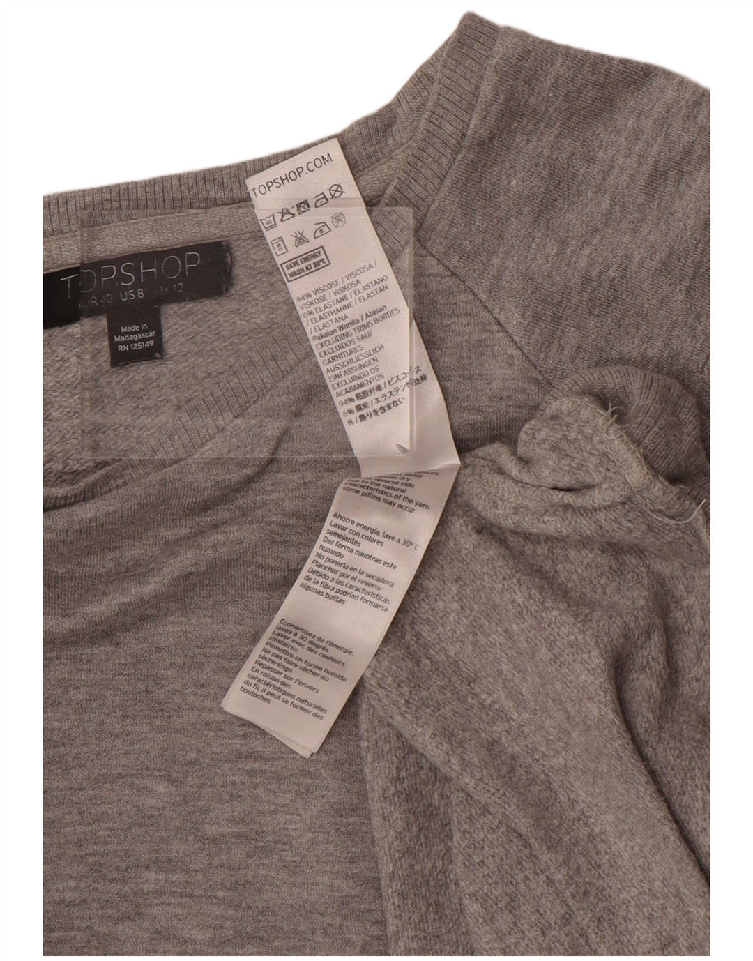 Topshop moletom feminino oversized jumper UK 12 viscose cinza médio