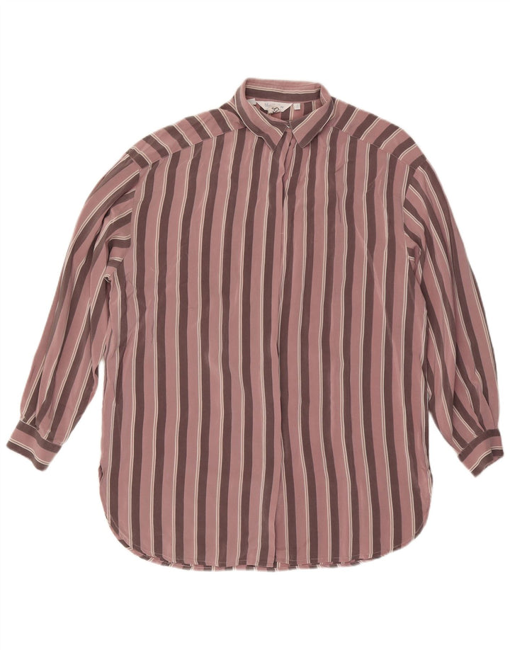 Blusa feminina VINTAGE Reino Unido 14 grande seda listrada rosa